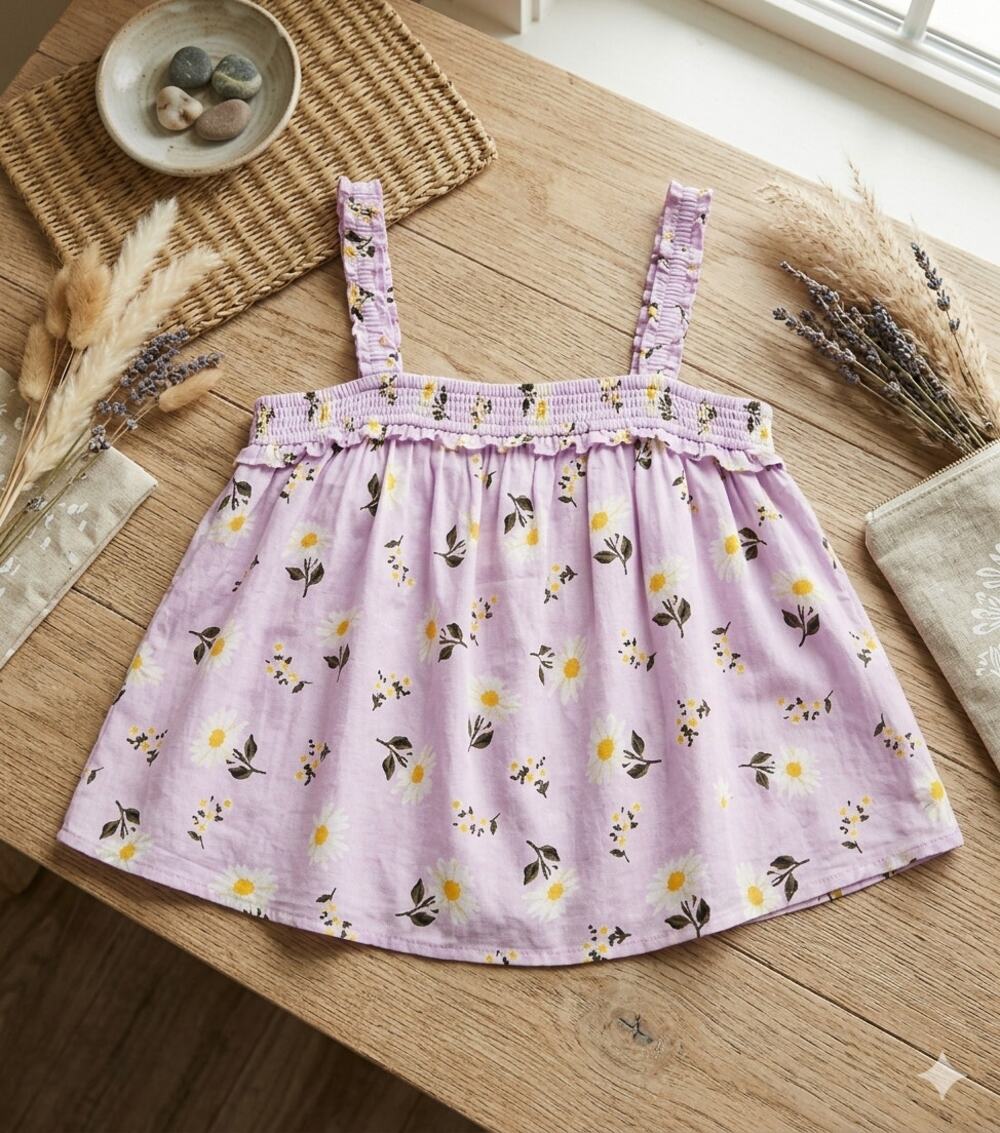Derek Heart Purple Floral Smocked Crop Top - Size M - NWOT Ruffle Trim